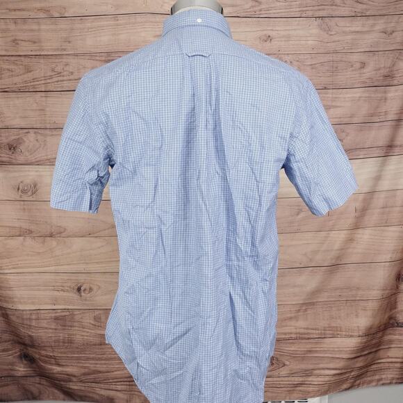 Faconnable Shirt Mens Large Blue Check Button Down Short Sleeve Club Cotton Top - Picture 6 of 10